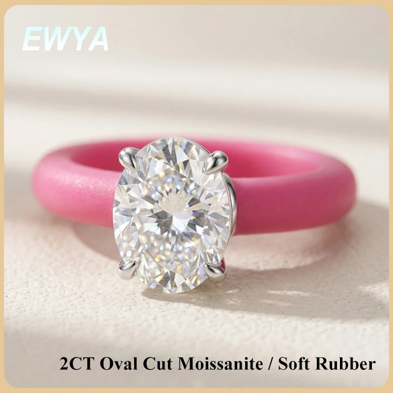 EWYA 2CT Oval Princess Cut Moissanite Eco-friendly Soft Silicone Ring Women S925 Silver Daily Stackable Sport Engagement Band