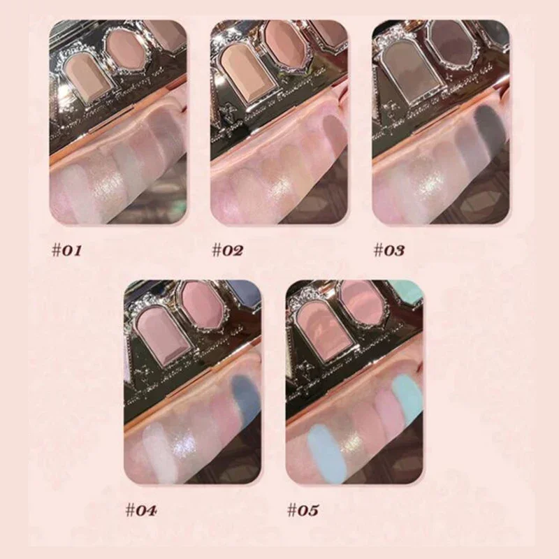 Flower Knows Strawberry Rococo Eyeshadow Pressed Glitter 5 Color Eye Shadow Creamy Texture Natural Bronze Cosmetic Eye Shadows