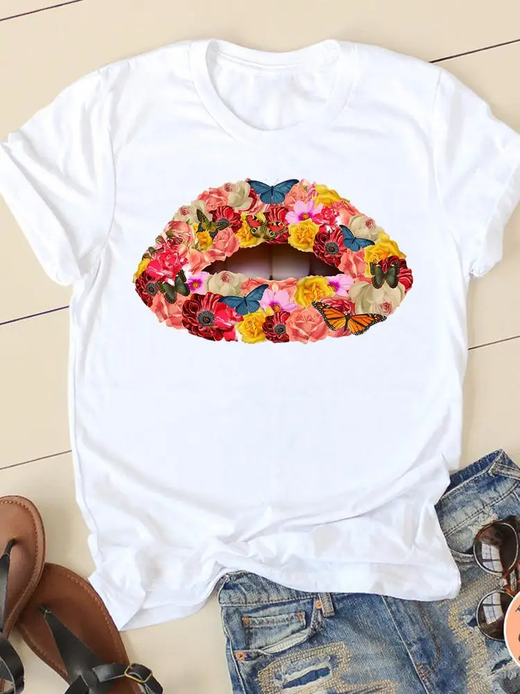 Clothing Summer Short Sleeve Watercolor Lip Sexy New Ladies Casual Women Fashion Graphic Tee T-shirts Female T Shirt Clothes