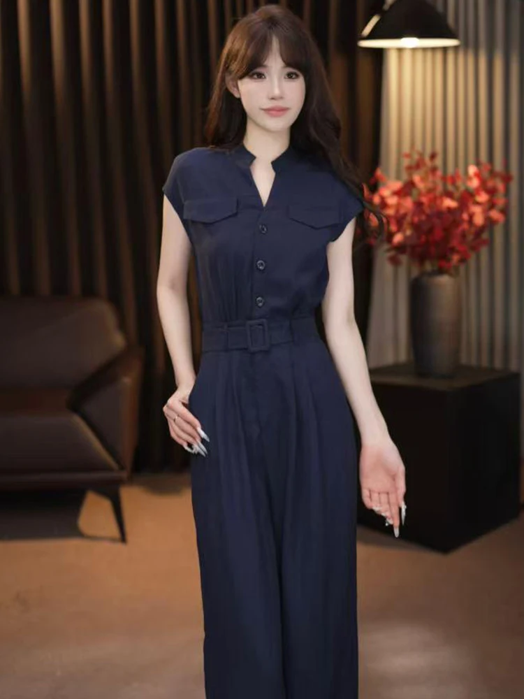 

Summer Korean Sle Godd One-Piece Pants Women's Waist-Cinching Design Age-Defng Svel Wide-Leg Pants