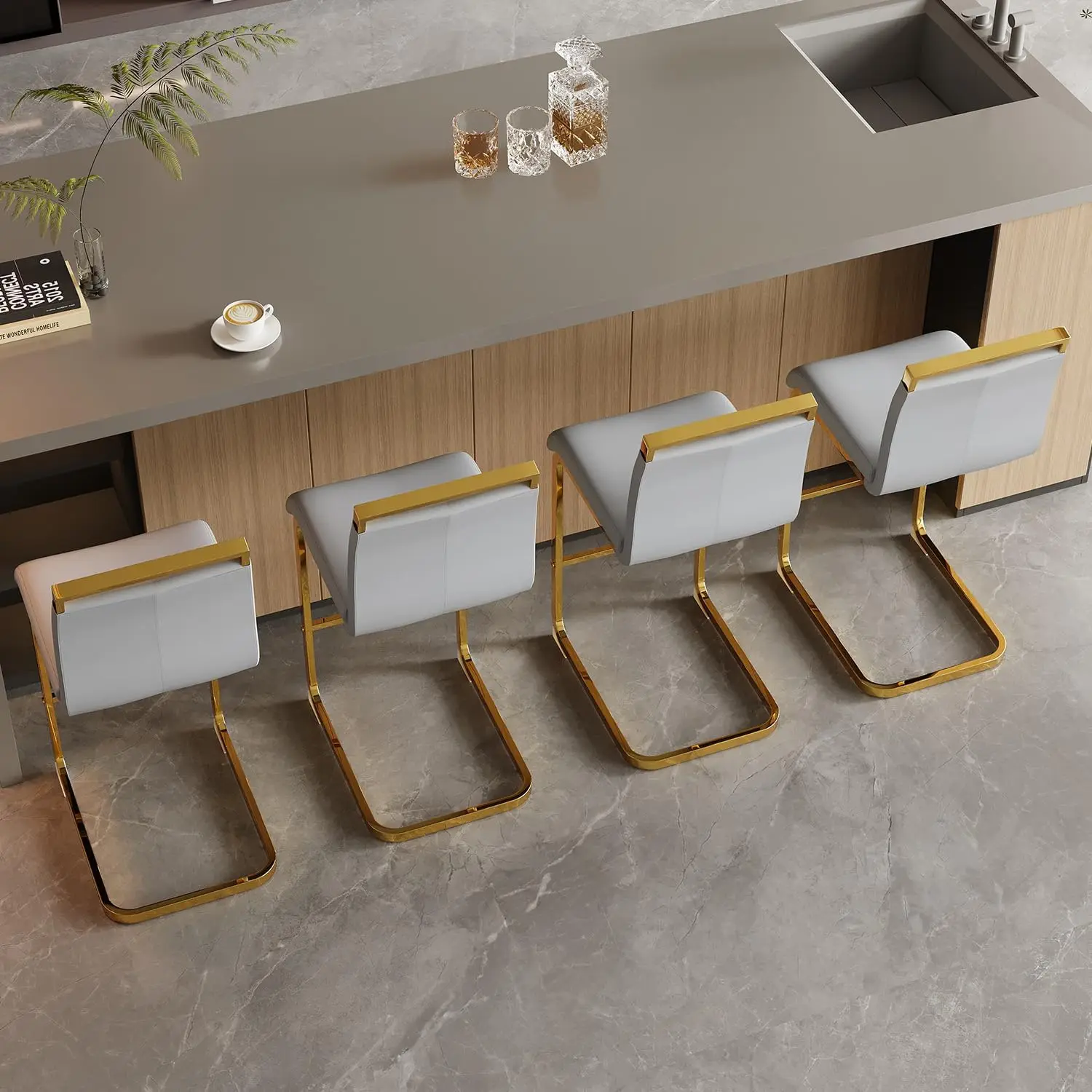 

Counter Height Bar Stools Set of 4,Bar Stools with Back,Gold Chrome Plated Metal Leg,Faux Leather Barstools