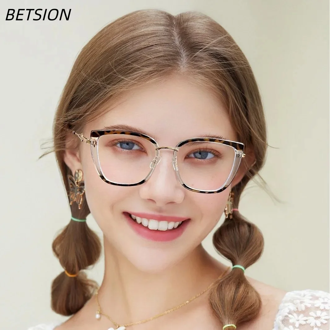 

BETSION Trendy TR90 & Metal Leopard Square Reading Glasses Myopia Blue Light Blocking & Anti-Radiation Presbyopia #87328