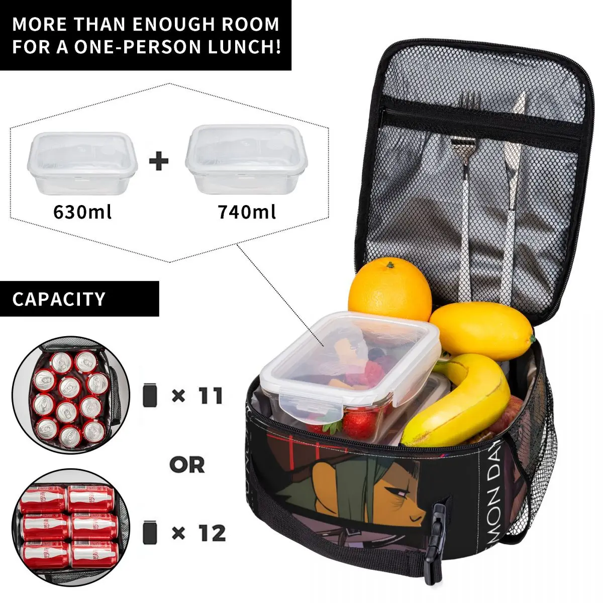 Gorillazs Lunch Bag Kawaii Lunch Box Office Portable Zipper Thermal Tote Handbags For Men Oxford Designer Cooler Bag