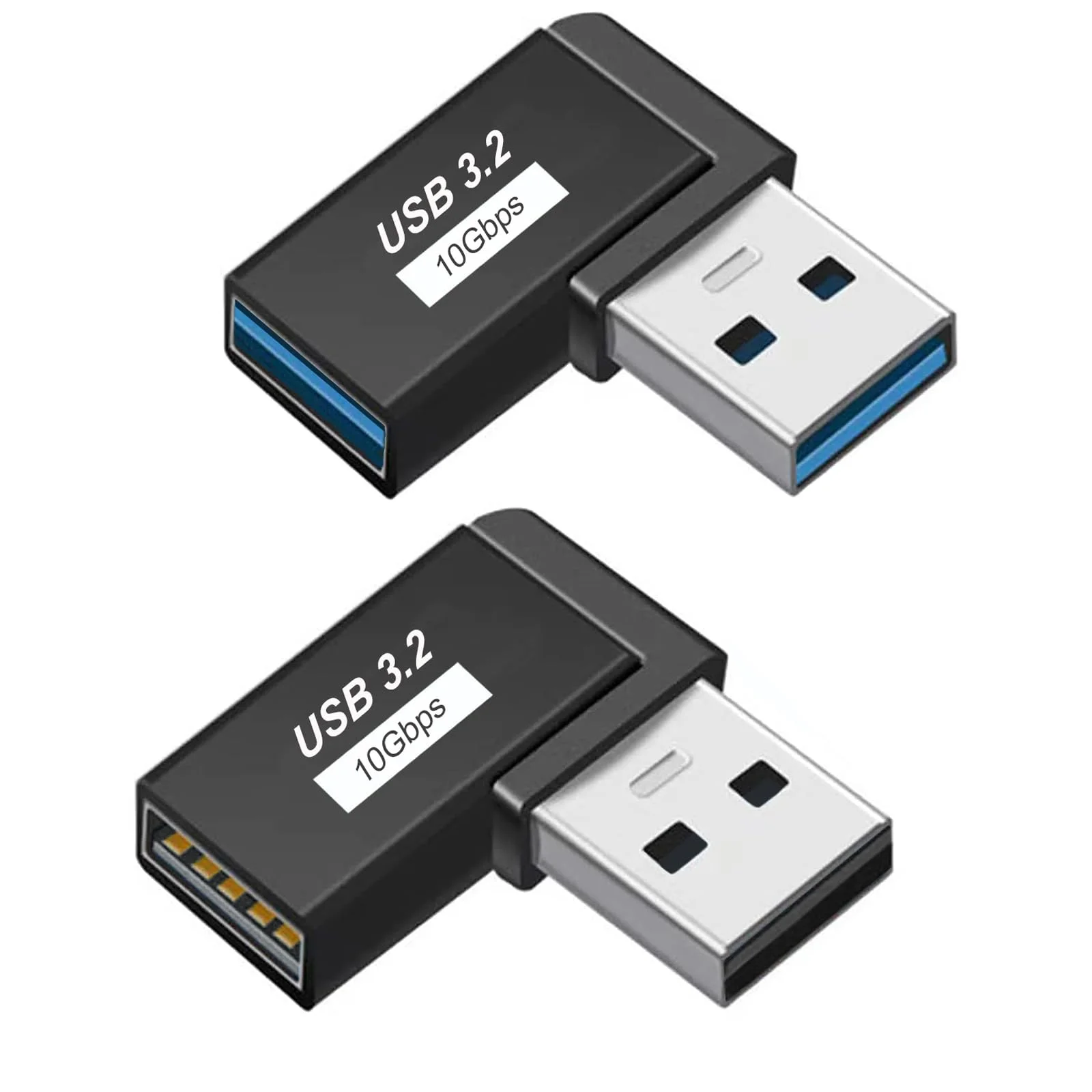 90 Degree USB 3.0 Extension Adapter Left and Right Angled USB-A Male to Female Connection Converter for Laptops, Wall Chargers