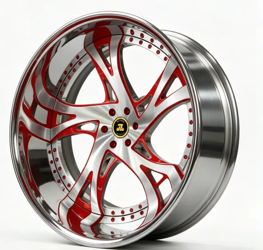 Custom Aftermarket RimsJiangzao Custom 2 Piece 3 Piece Forged Wheel Red Brush Chrome Finish Deep Dish Wheels 18 19 20 21 22 23