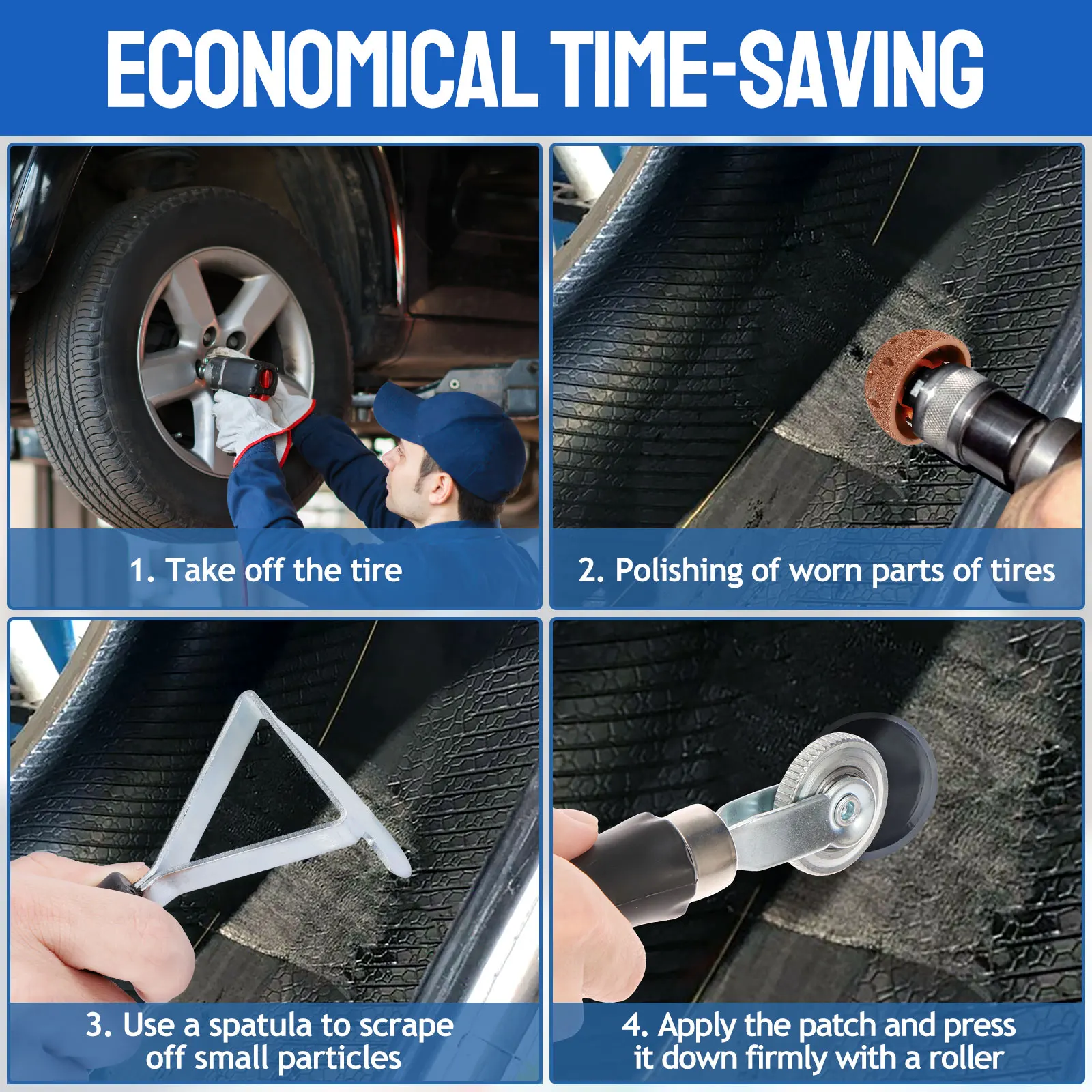 66/33Pcs Tire Repair Tools Kit Tire Patch Roller with Tire Wheel Repair Grind Head Buffing Wheel for Air Tire Buffer Repair Tool