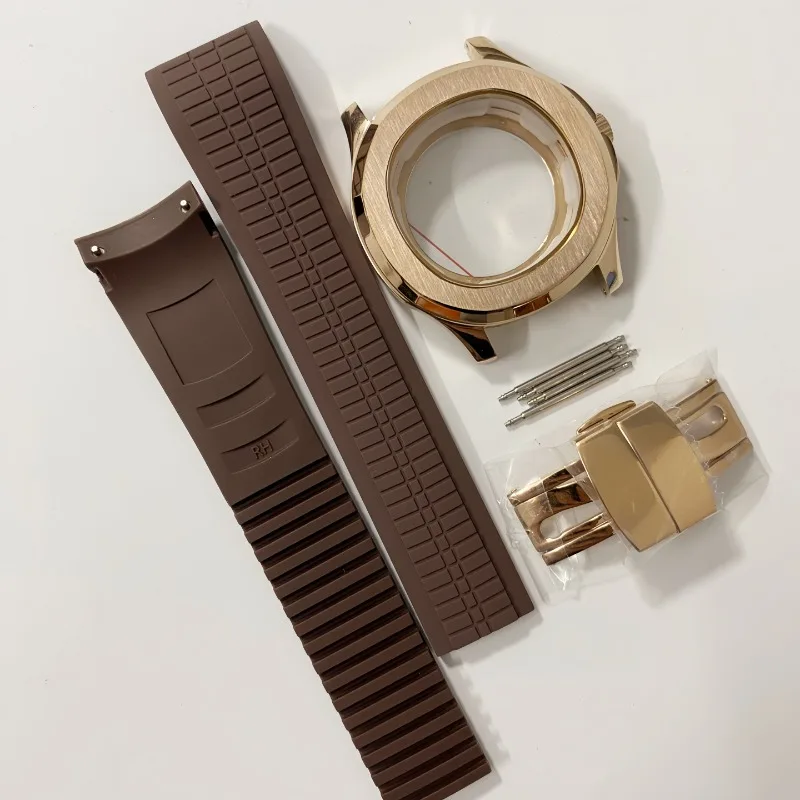 Para acessórios de montagem de movimento nh35 caixa de granada + pulseira de borracha + conjunto de fivela safira se encaixa no mostrador de 32mm