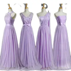 Lilac Purple Bride sister Dress Long Beautiful Bridesmaids Dresses Lace Mesh Wedding Party Dress