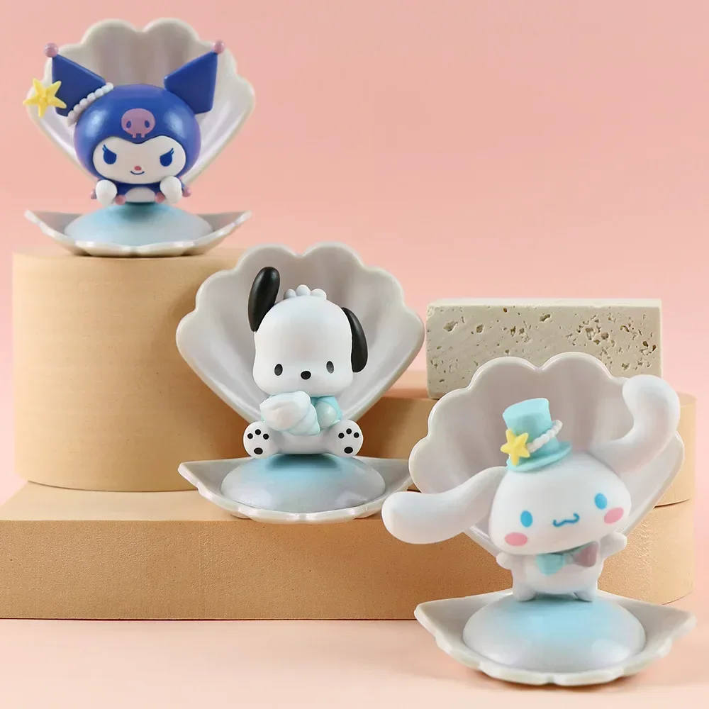 Sanrio 8Cm Figure Hello Kitty My Melody Anime Kawaii Kuromi Action Collection A Set of 6 Pvc Material Ocean Shells Gifts Kid