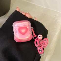 Funda con gradiente rosa para Airpods 3, carcasa con colgante de corazón de amor para Airpods 2, 3 Pro, caja de carga para auriculares, Bluetooth inalámbrico suave