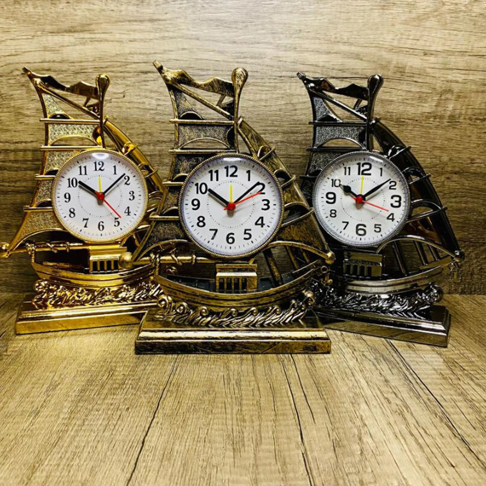

Desk Clock Home Decor Ornament Sailing Figurine Alarm Clock Table Clocks for Kitchen Bedroom Office Living Room Kids