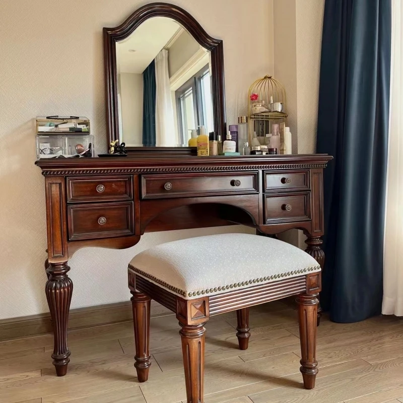 

Brown Stool Drawers Dresser Eithe Box Mirror Wooden Luxury Dressing Table Storage Makeup Modern Coiffeuse De Chambre Furniture