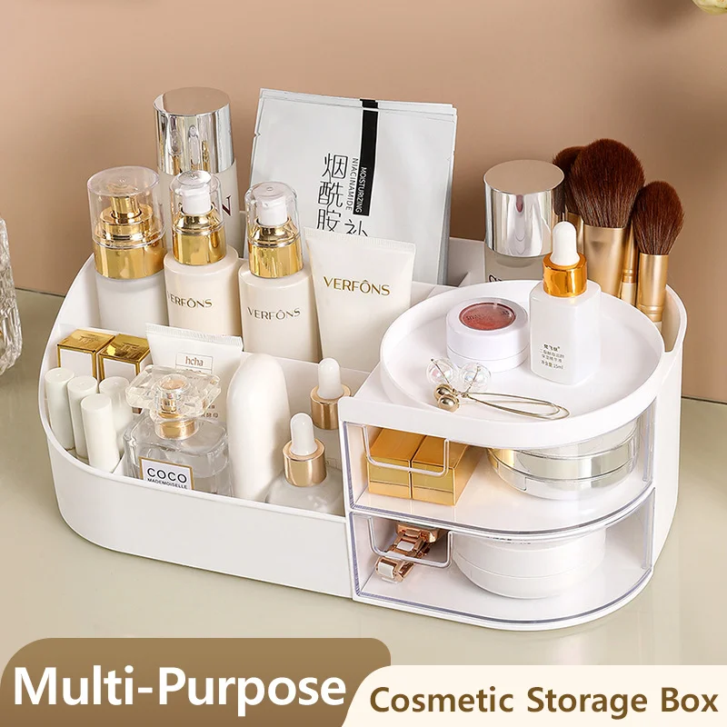 Large Capacity Cosmetic Storage Box with Clear Drawer - Multi-functional Makeup Organizer for Dressing Table Skincare Products a