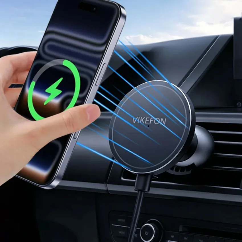 Carregador Sem Fio para Carro, Suporte Magnético para Telefone, Clip de Ventilação, Suporte Estável com Ímã Forte Tipo C para Smartphone no Interior d