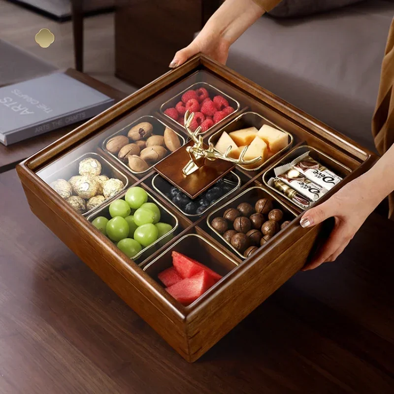 Chinese solid wood dried fruit storage box, living room, coffee table, fruit plate, snacks, candy