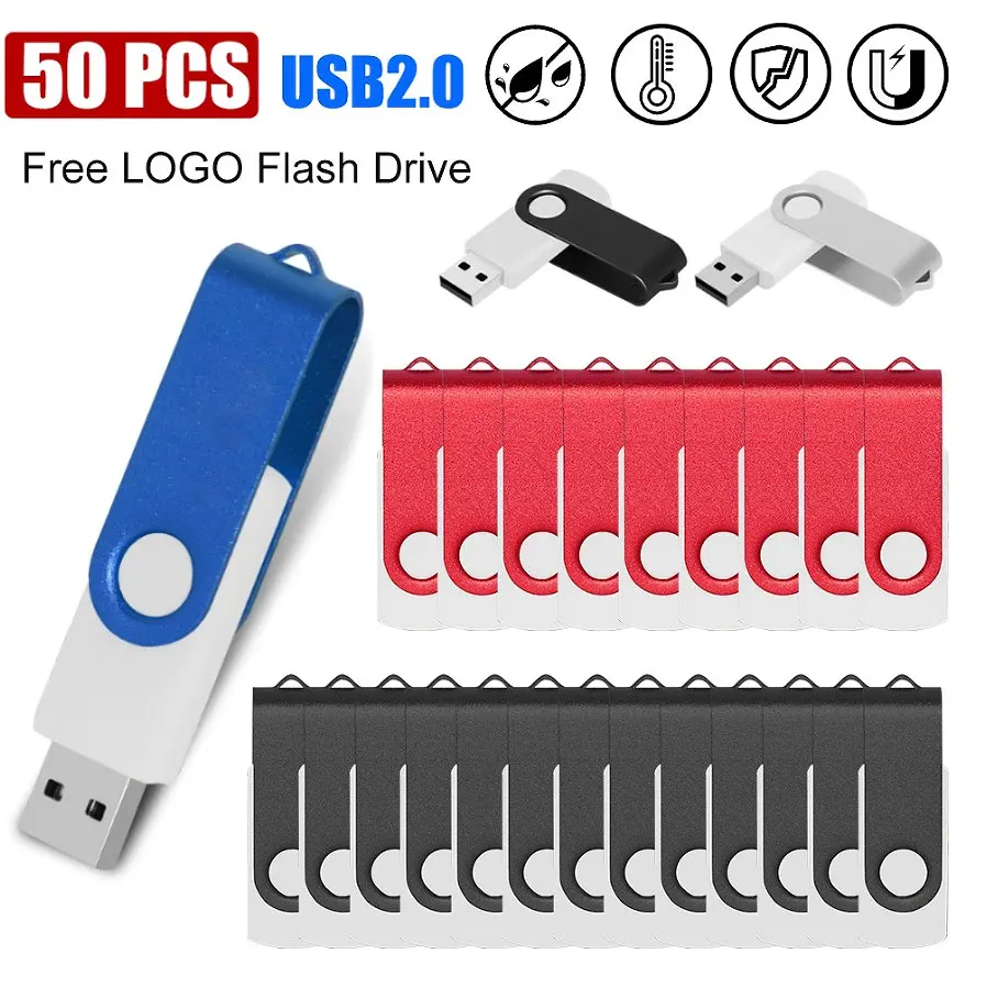 

50PCS/lot USB Flash Drives 2GB 1GB Pendrive Memory Stick 128MB 512MB 32gb 16gb 8gb Free Custom Logo Wholesale Metal Disk USB