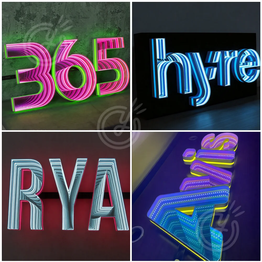 رسائل إلى الحائط مخصص 3D إنفينيتي مرآة تسجيل التصميم الشخصي لافتات الإعلان علامة الاكريليك مصباح ليد لافتة الأعمال