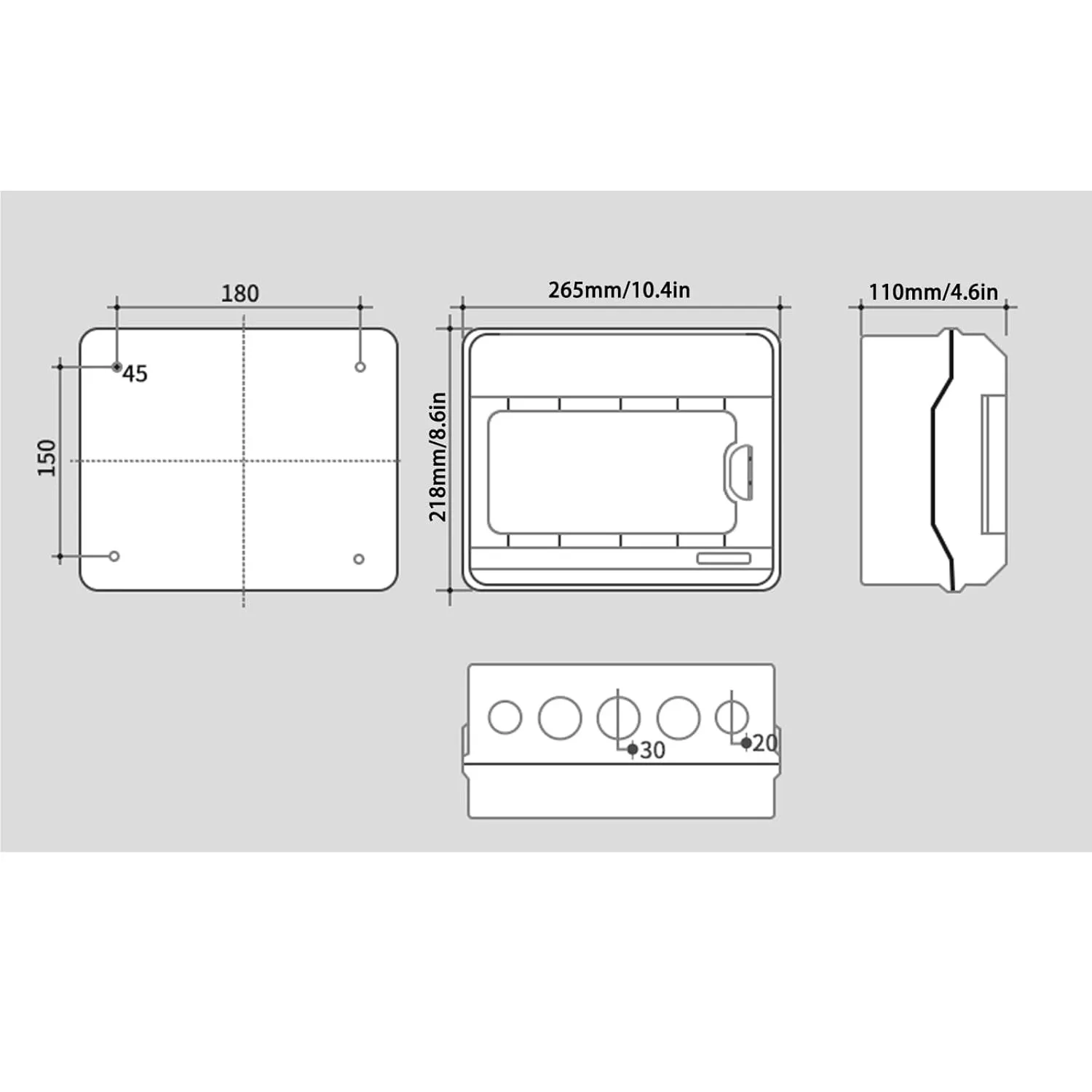 DONGY 12WAY PC Plastic Outdoor Electrical IP65 Waterproof Distribution Box Indoor Power Distribution Box 12 WAY 10.4*8.7*4.3 Inc