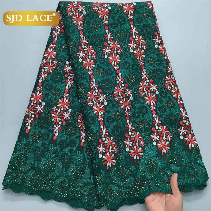 

SJD LACE 5 Yards Swiss Voile Lace African Cotton Lace Fabrics 2024 High Quality Nigerian Stones Cotton Lace for Women Dress 4154