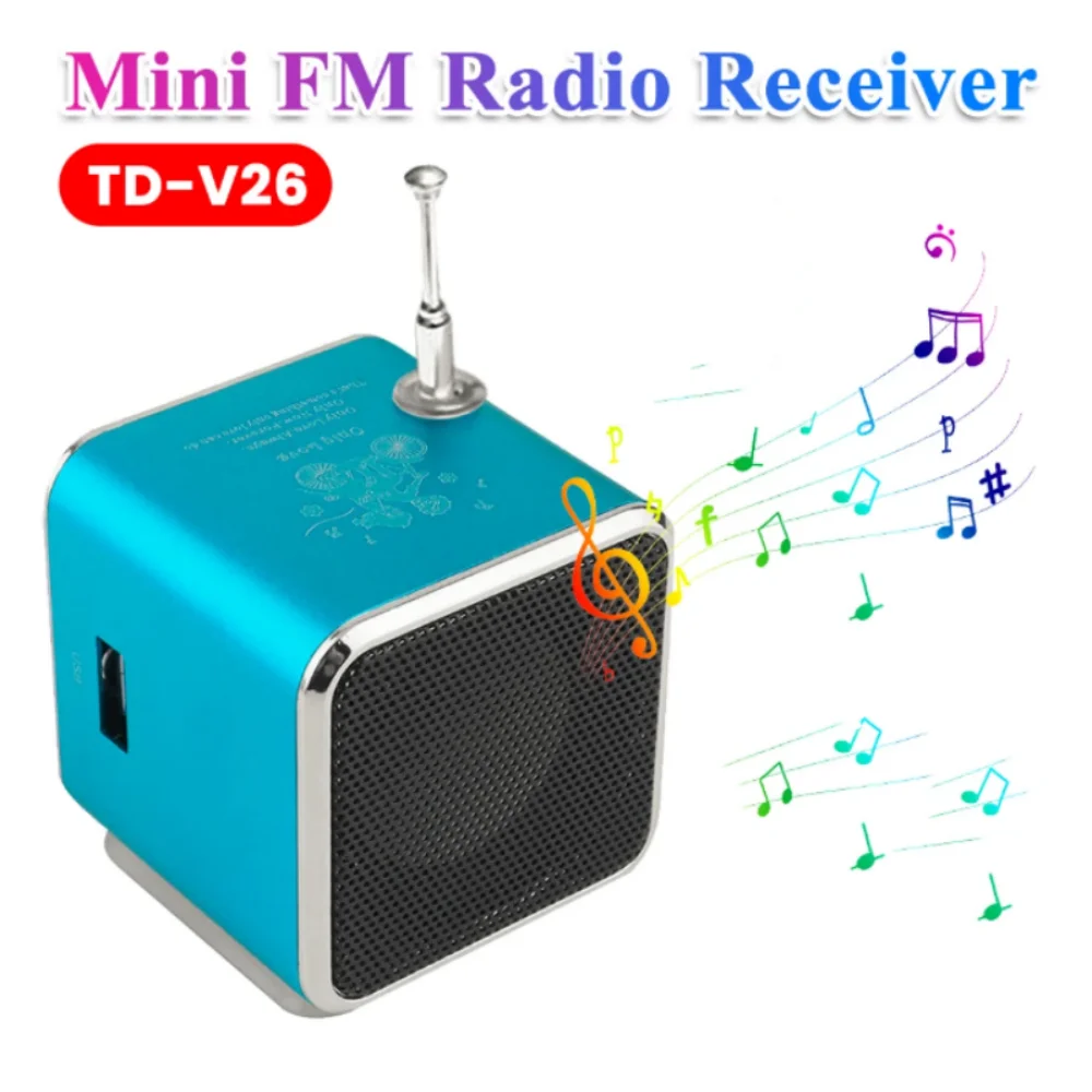 TD-V26 Mini Digital FM Radio Speaker Portable FM Radio Receiver MP3 Player with LED Display Screen Loudspeaker Support TF Card