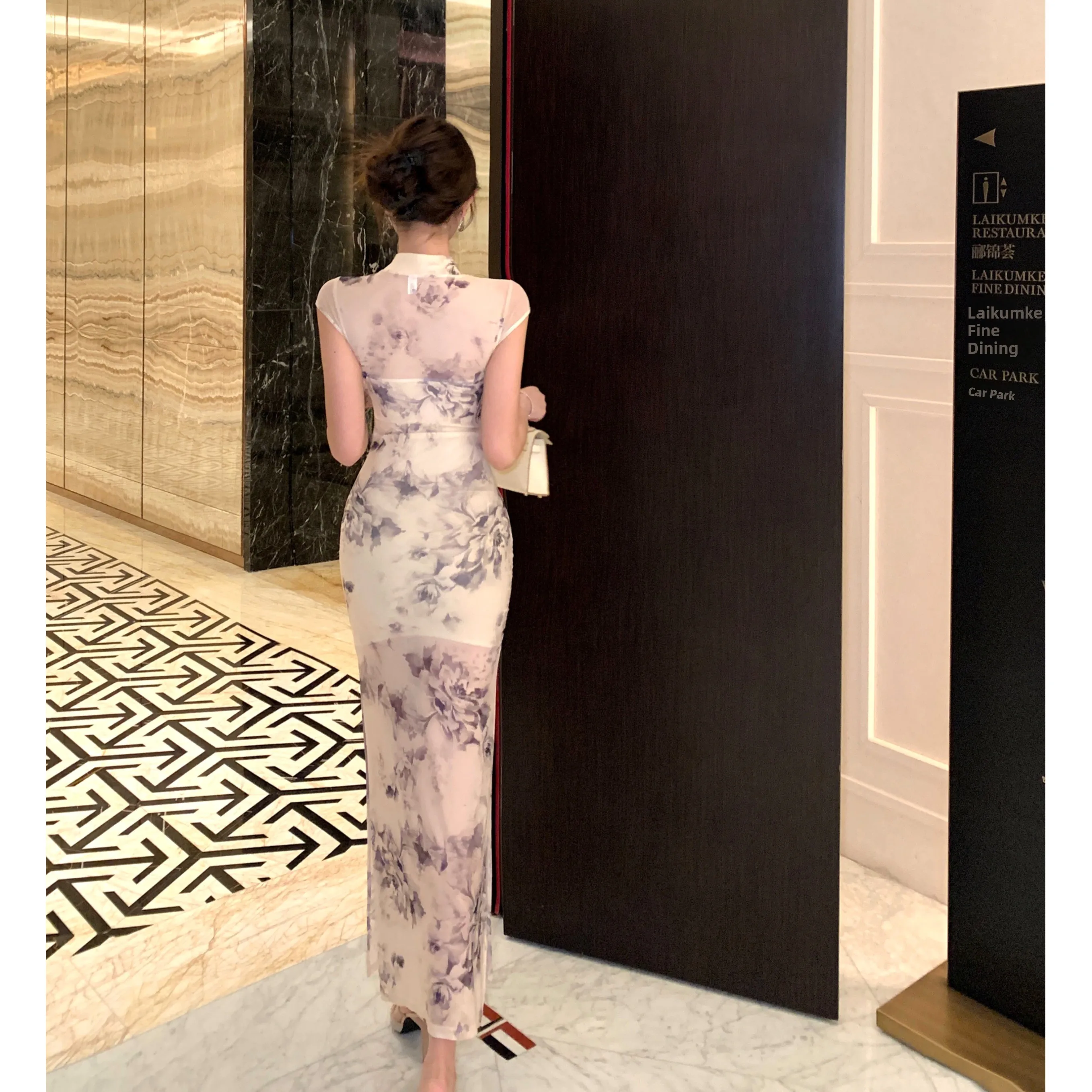 Jupe fendue à imprimé Floral pour femmes, amincissante, nouvelle collection printemps-automne, élégance, col montant ajouré, Midi Dr