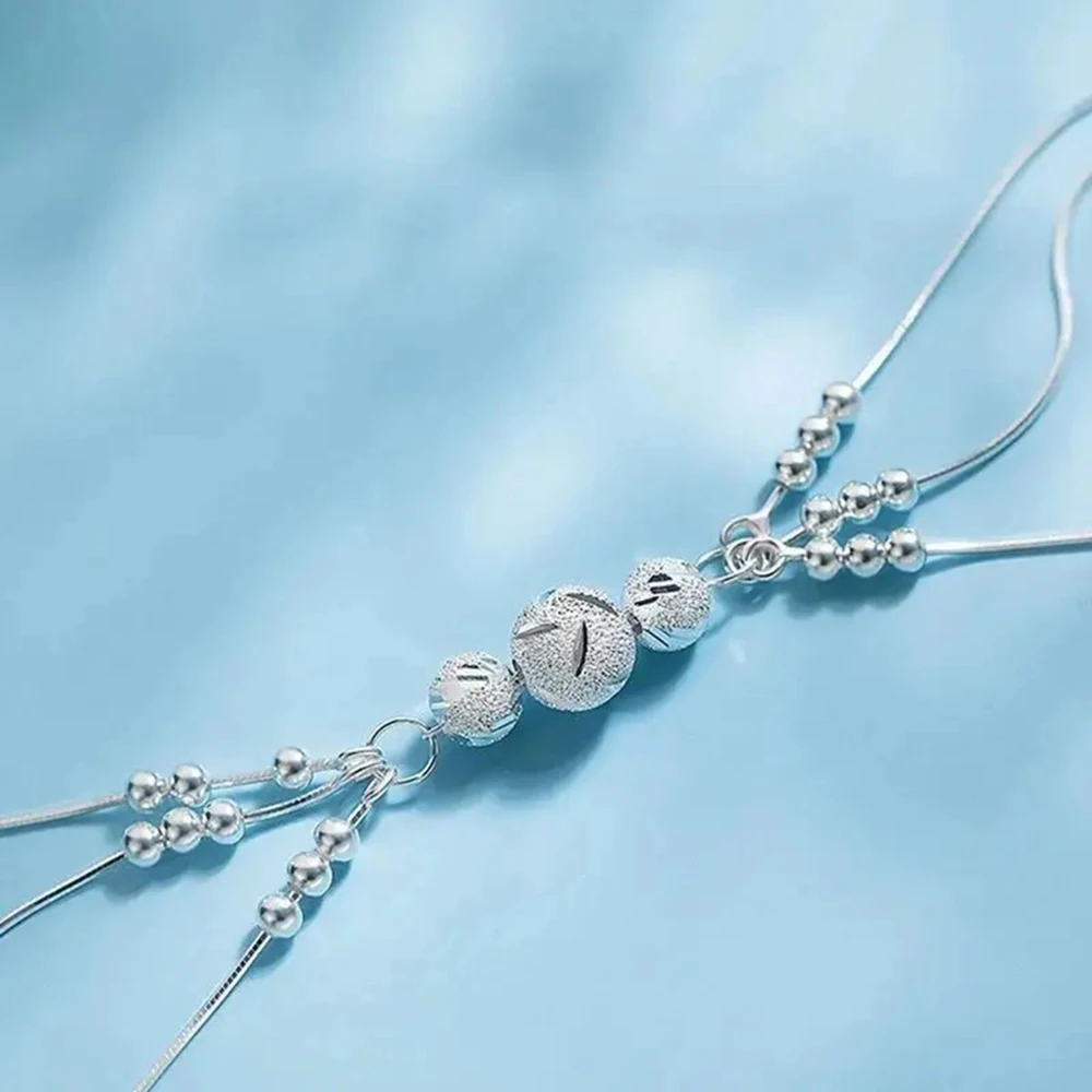 Charms Cute 925 Sterling Silver Exquisite Beaded Bracelet for Women Lady, Stylish Wedding Jewelry Accessories