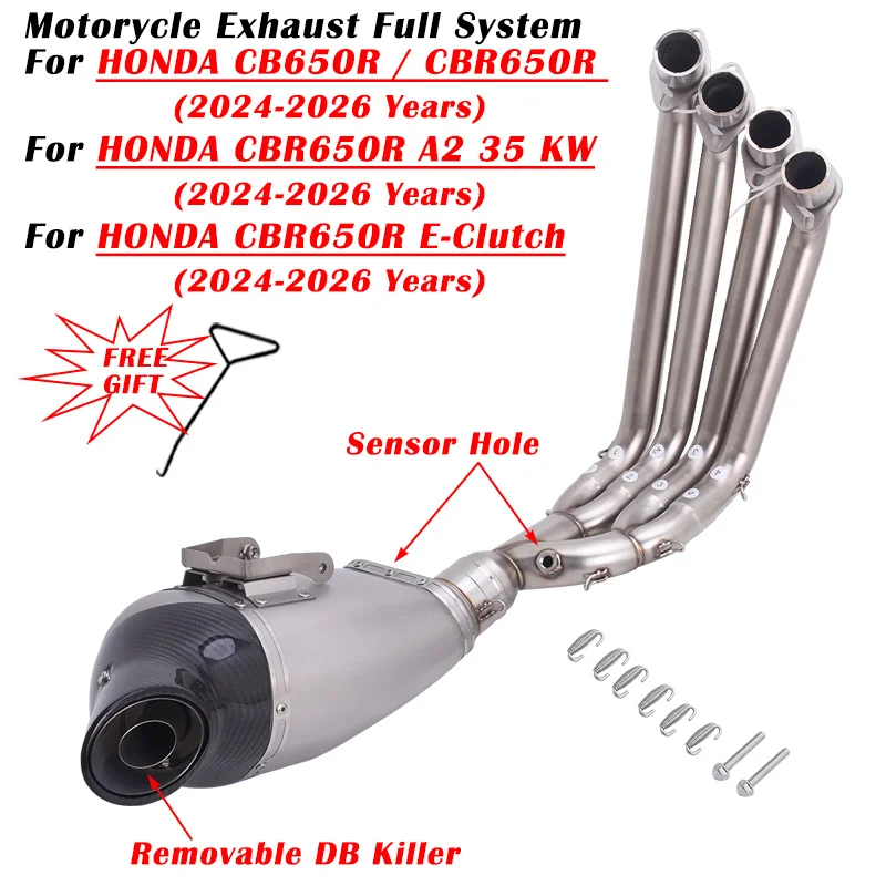 Para HONDA CB650R CBR650R E-Clutch CBR 650R A2 35 KW 2024 - 2026 Tubo de Escape Modificado para Motocicleta con Silenciador y Conexión Delantera