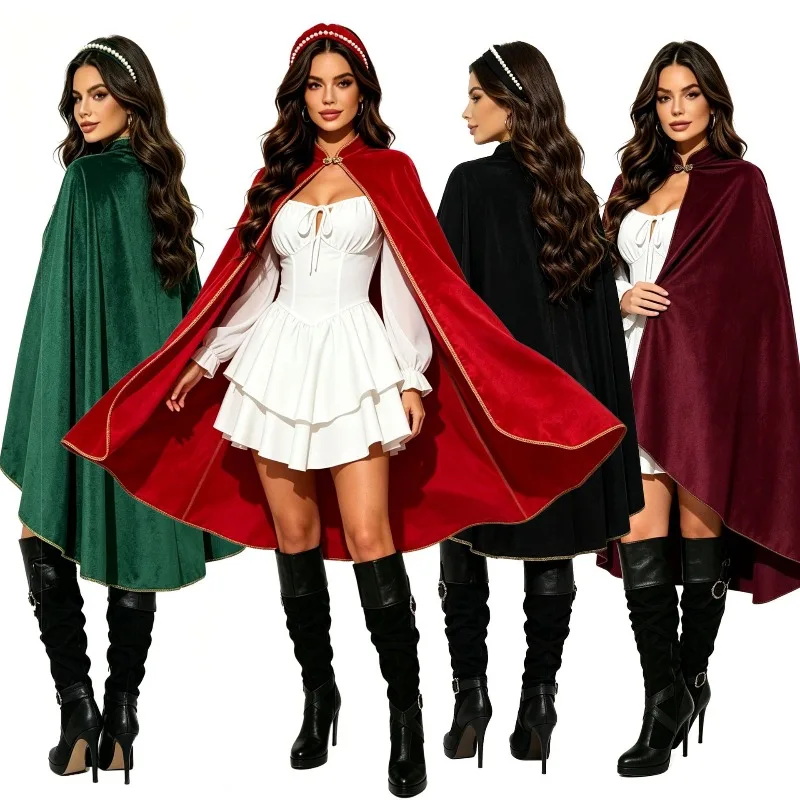 Medieval Vintage Velvet Cloak Stand Collar Cape Halloween Costume Cosplay Party Stage Performance Outfit For Men Women