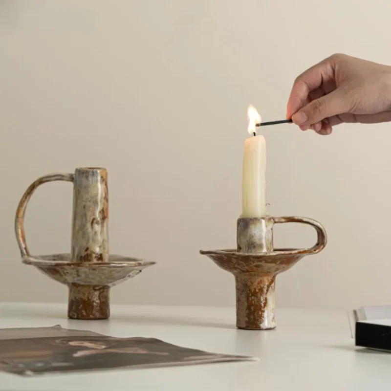 

Wabi Sabi Style Retro Ceramic Candle Holder Home Homestay Kiln Transformation Aromatherapy Stand Candle Decoration Home Decor