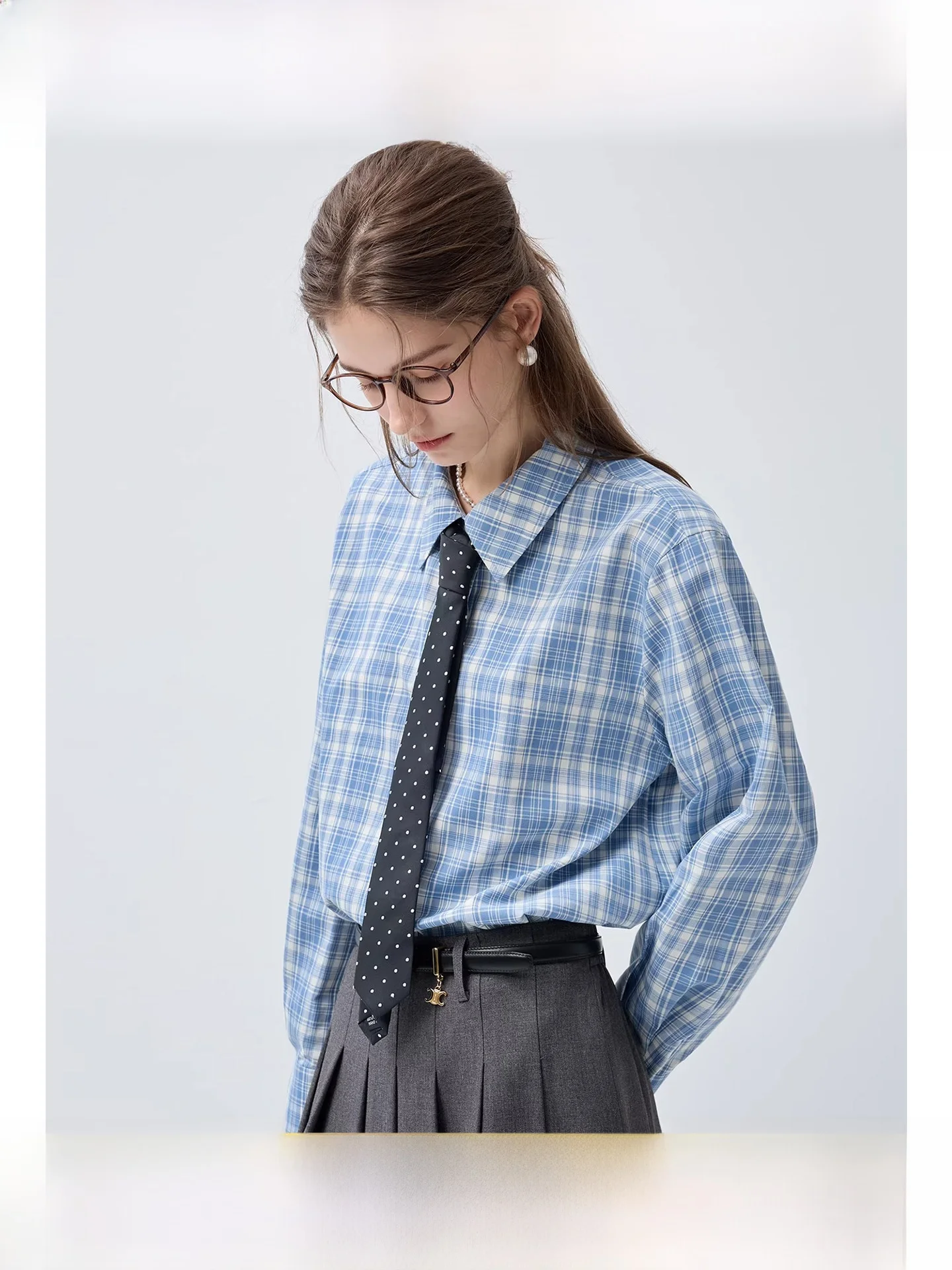 

plus Size Women's Casual Long Sve irt oulder Width Stand Plaid Print Spring New Sle Comfortable Breathable Top