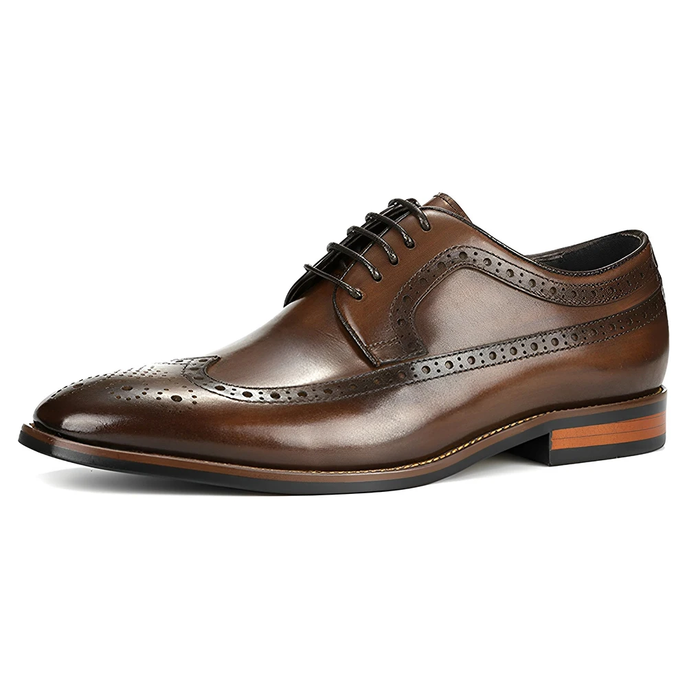 2024 High Quality Italy Brogue Style Genuine Leather Oxford Derby Dress Business Shoes for Men Party Casual Daily Life