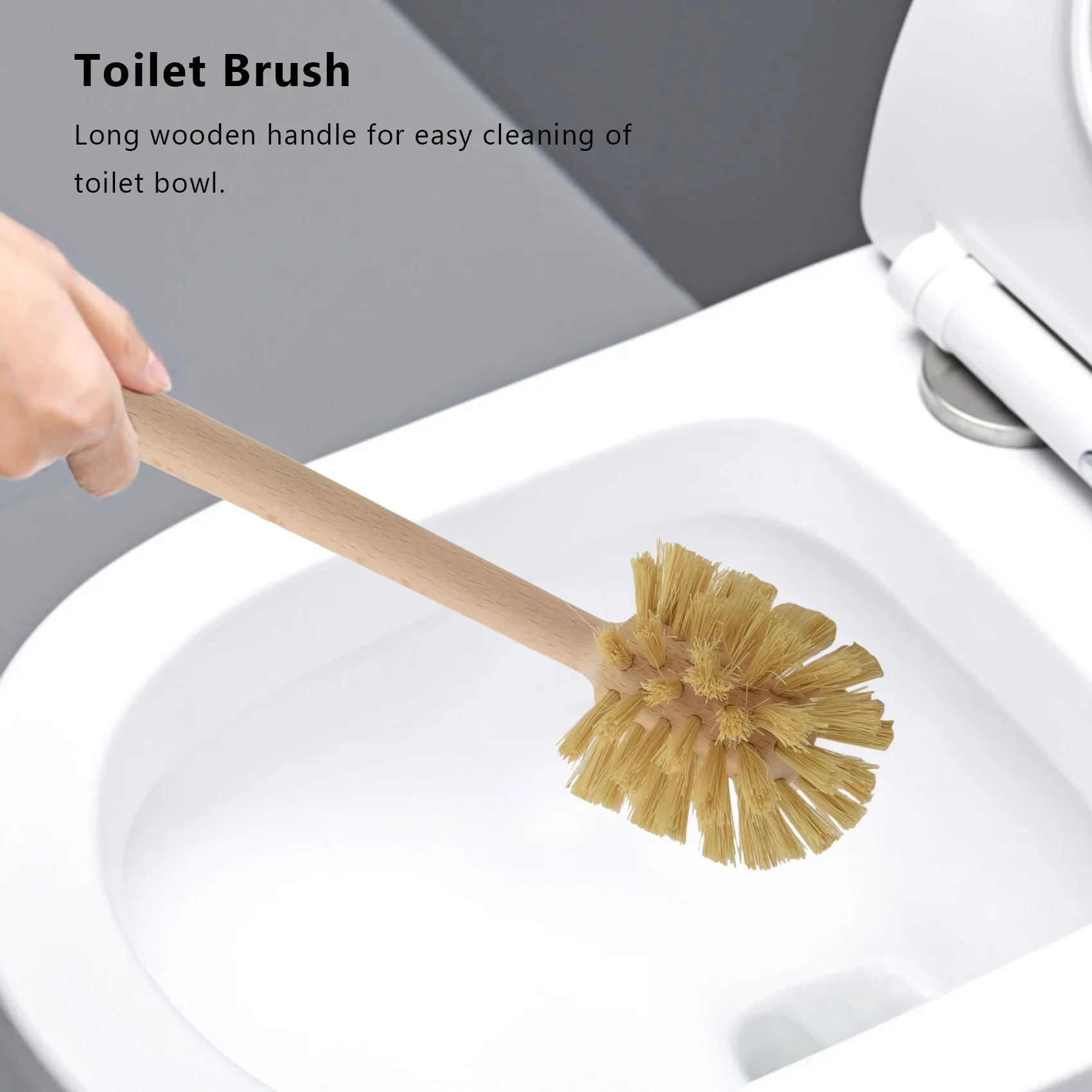 Toilet Brush, 2 Pack Wood Toilet Brush Made of Beechwood, Strong Jute Bristles with 360° Cleaning Power