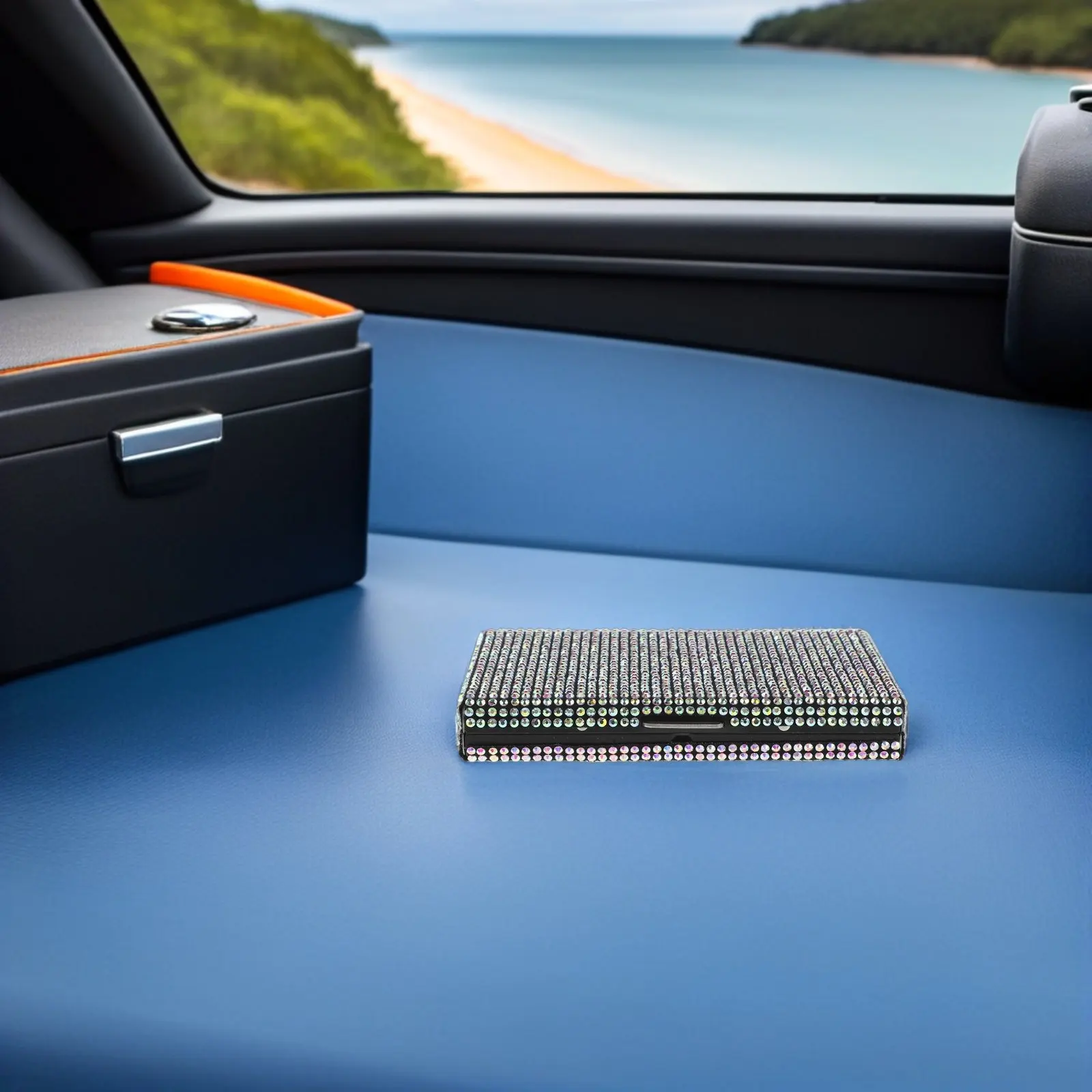 

Металлический держатель для визиток с блестящими стразами, органайзер для игровых карт, футляр для офиса, автомобиля, путешествий 3.89x2.71x0.61