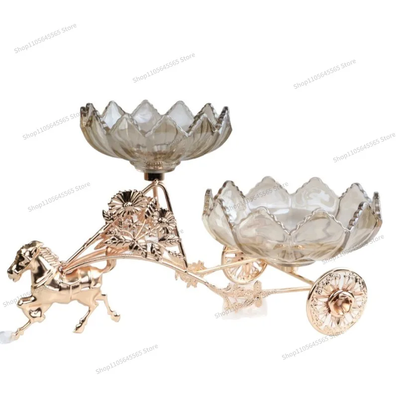 For European light luxury carriage glass fruit plate household coffee table snack storage plate