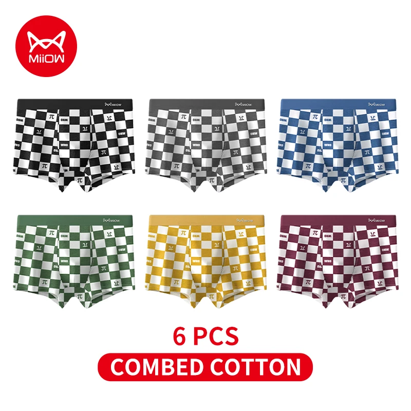 

MiiOW 6Pcs Autumn and Winter Cotton Men Underwear Boxers Antibacterial Mens Underpants Breathable Plaid Men's Panties Man Trunks