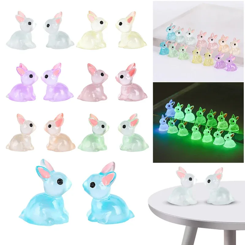 

10pcs Mini Resin rabbit Figures Glow in The Dark Luminous rabbit Animals Tiny Ornaments for DIY Fairy Garden Glass Container
