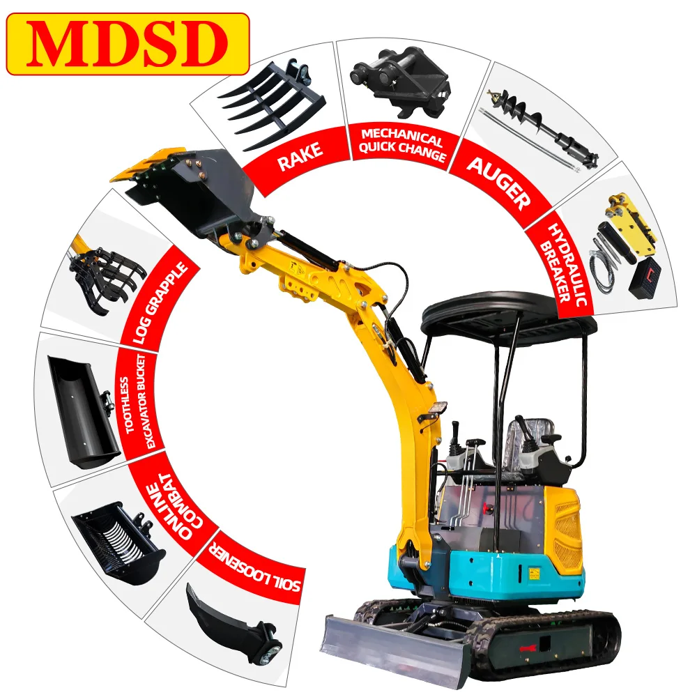 1,2 ton 1,5 ton minigraafmachine DDP-verzending Kleine rupsgraafmachine met hulpstukken Ce EPA Euro 5 voor minigraver voor Kubota