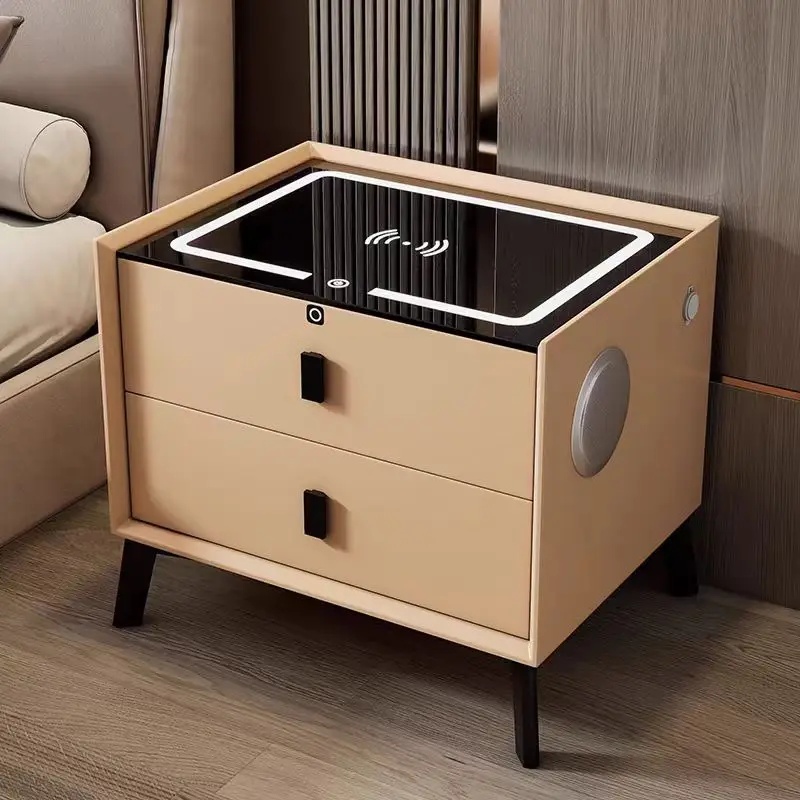 

Современная роскошная прикроватная тумбочка с беспроводной зарядкой, 2 ящиками, кожаной отделкой, минималистичный дизайн, мебель для спальни