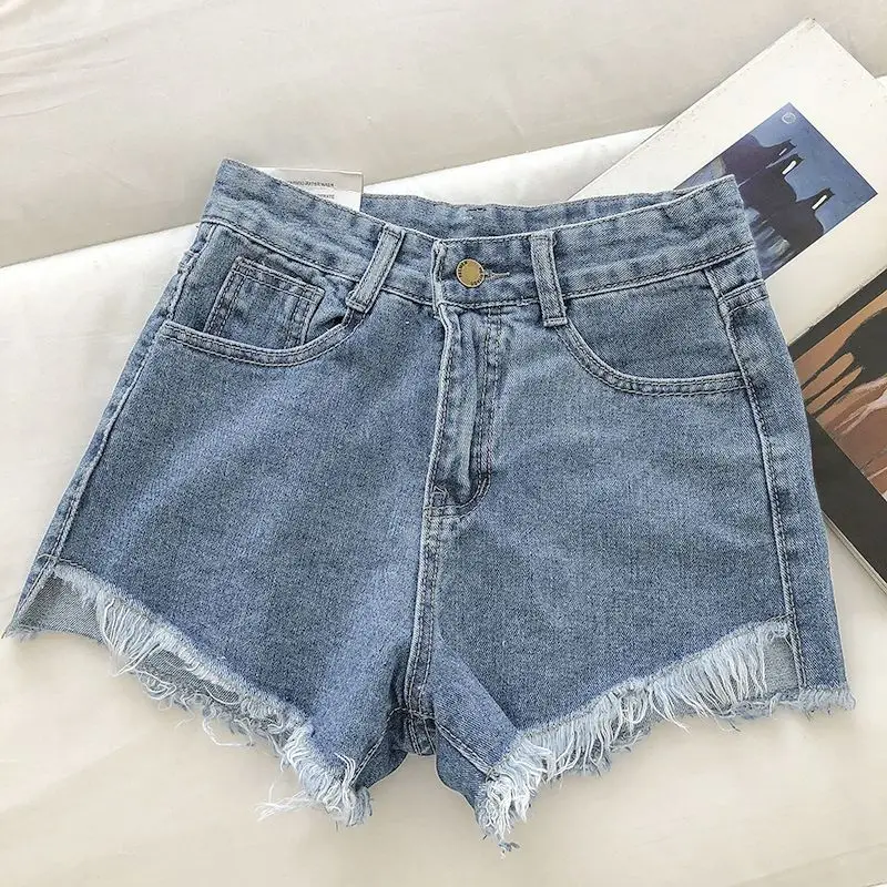 Shorts jeans verde em linha A, moda casual, jeans de pernas largas, borla de maré, jeans curto quente, nova moda, verão, 2022