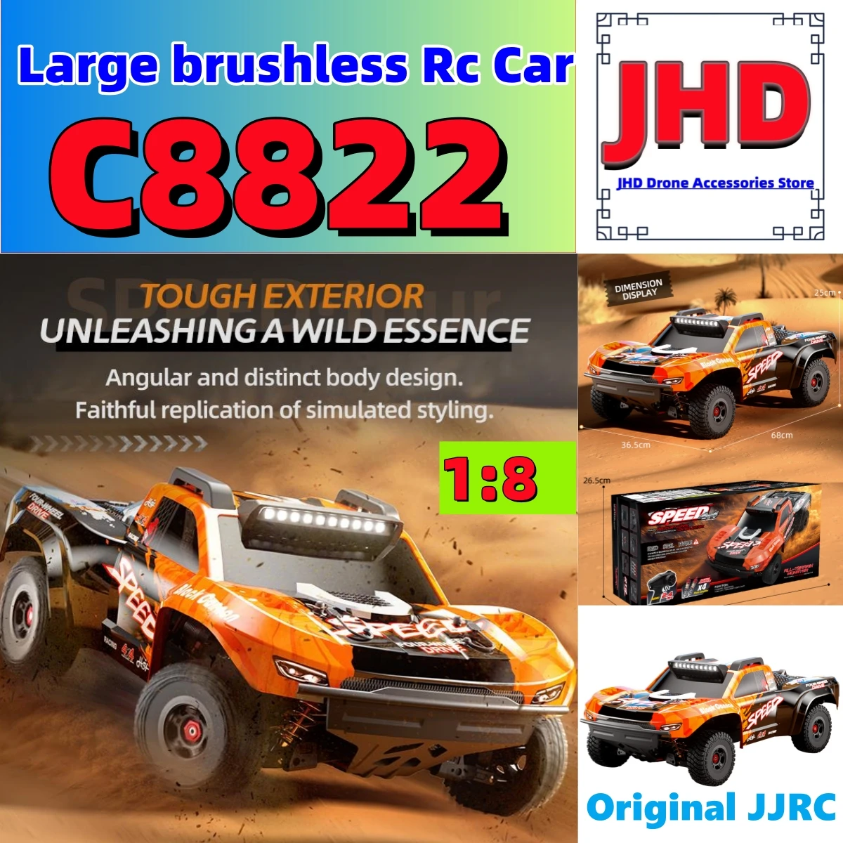 

JHD 2025 Новый 1:8 JJRC C8822 Большой масштаб RC Внедорожный альпинистский бесщеточный радиоуправляемый автомобиль 4WD C8822 Высокоскоростной радиоуправляемый автомобиль Dominant Beast