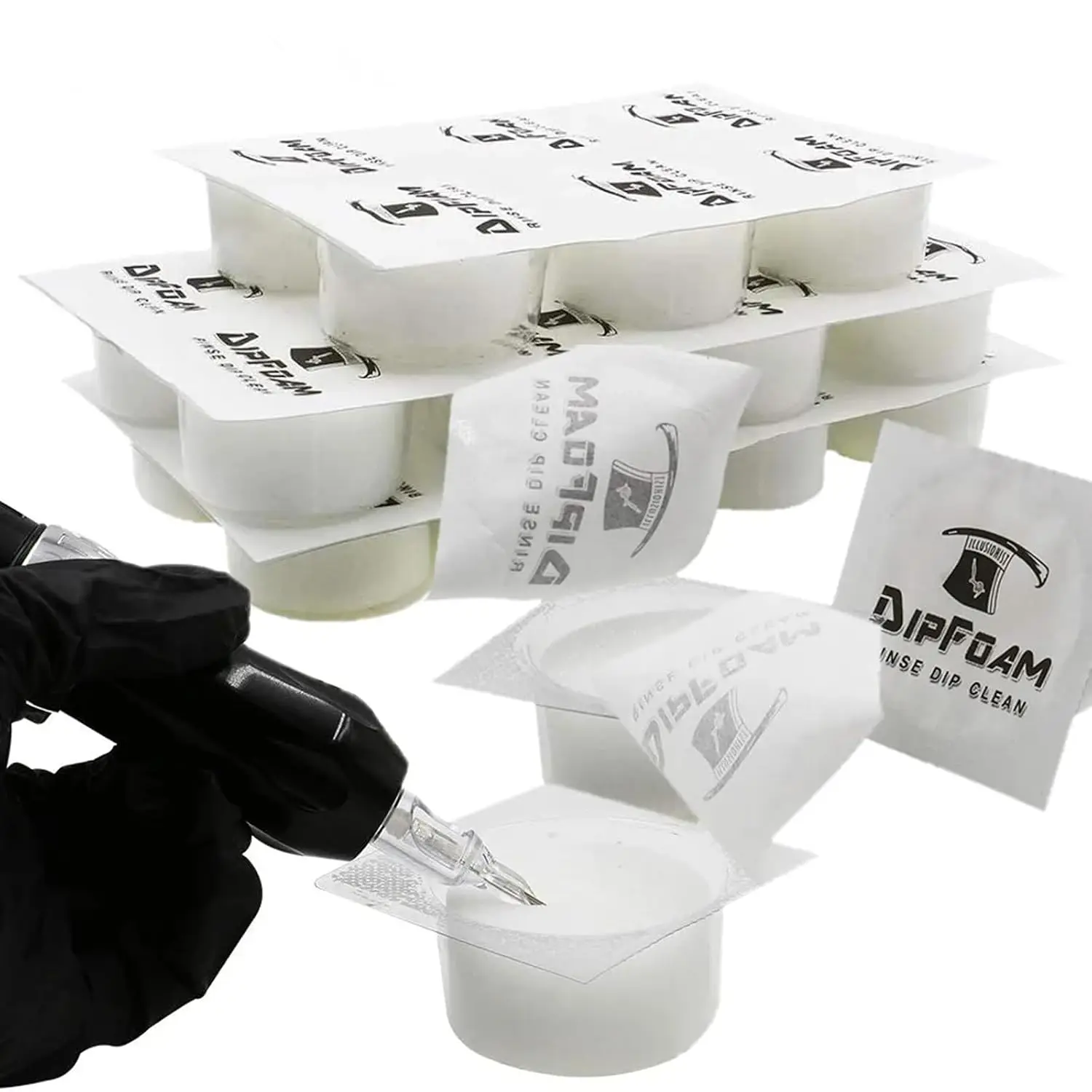 24pcs Tattoo Dip Cup Disposable Foam Rinse Caps Set – Professional Needle & Tip Cleaner for Tattoo Supplies