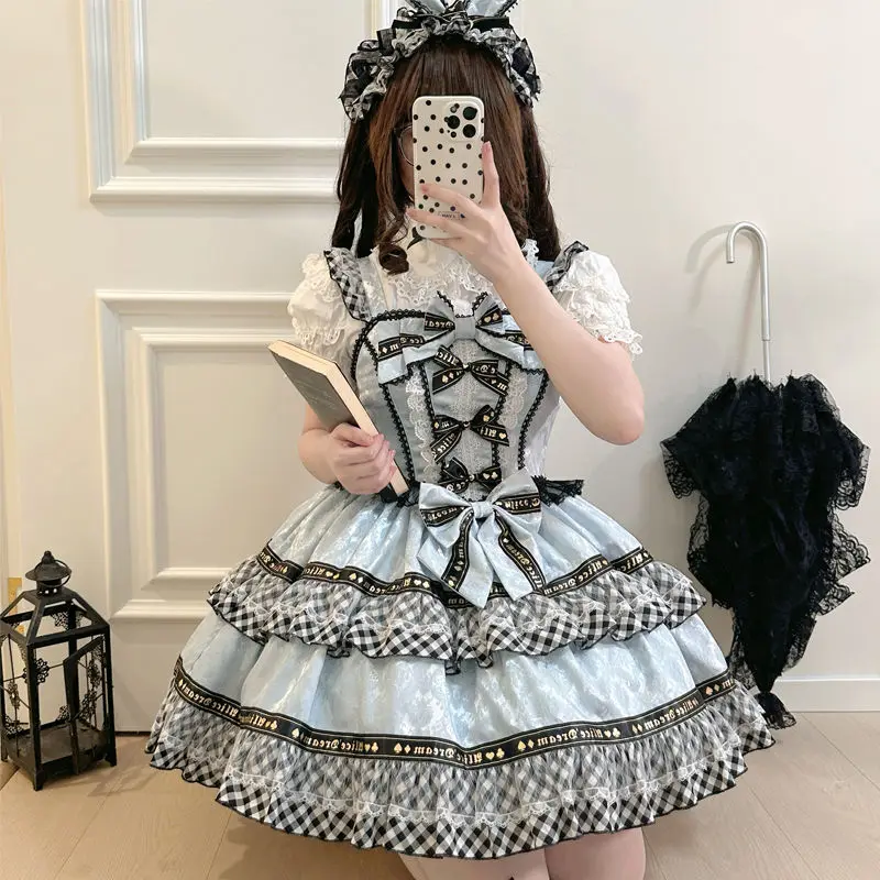 

Coalfell【 Strange Rabbit Spades 】~Original Design Japanese Blue Spade K Lolita Dress Cute Hanging Strap JSK Slimming Dress