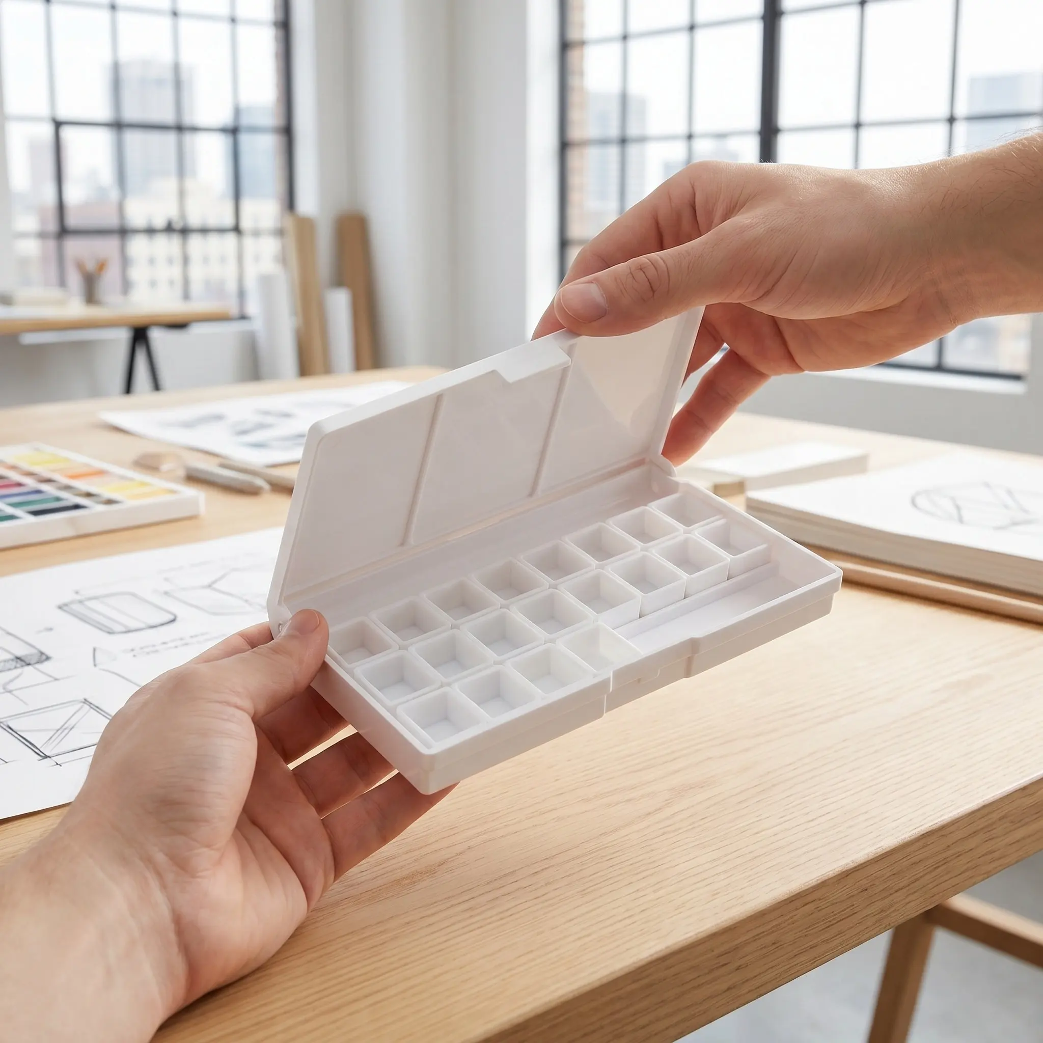 Watercolor Palette Box Wells Plastic Folding Paint Tray Flip Lid Secure Closure Travel Paint Compartment Mixing