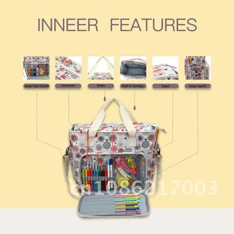 

2021 Large Waterproof Bags for Crochet Hooks Sewing Accessories New Pink Color Yarn Storage Bag Portable Knitting Tote Bag