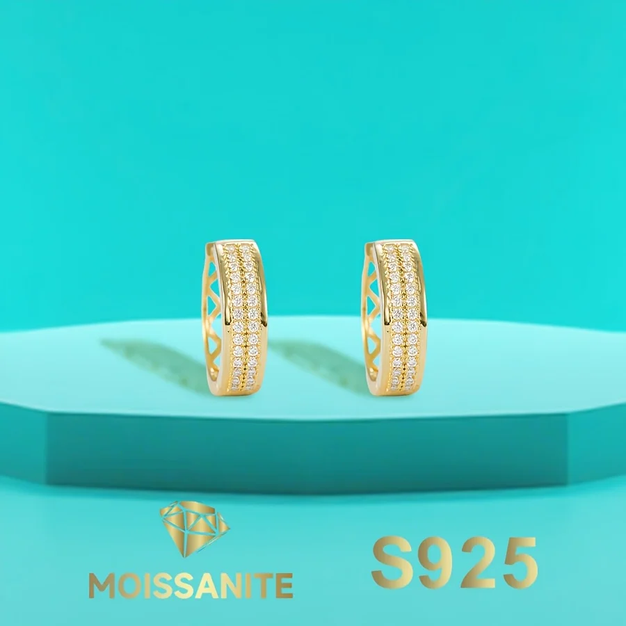 

14k Gold Plated S925 Silver Earrings Full Moissanite Clip Earring with Gra Certificate Wedding Gift New 2025