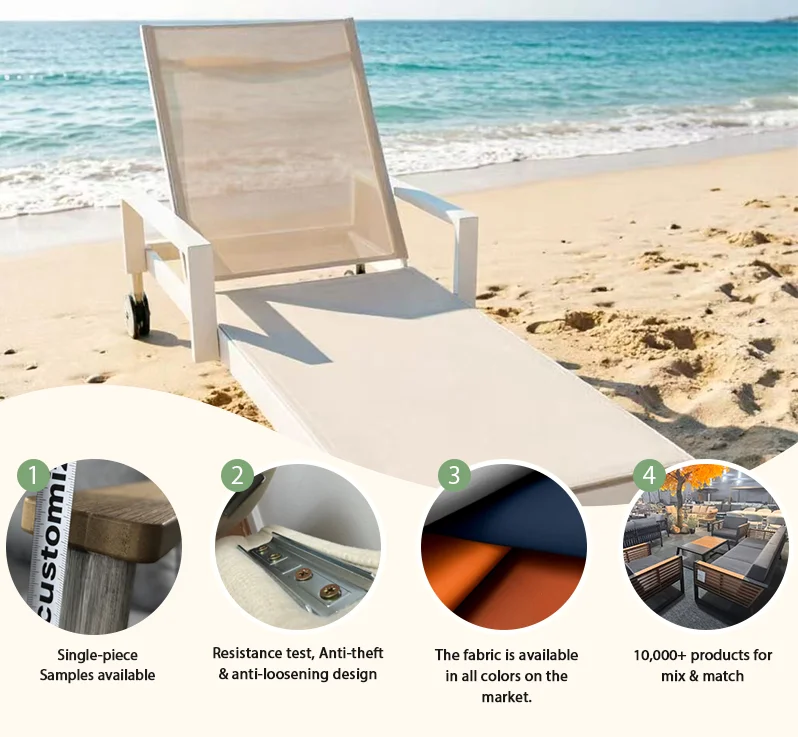 Custom Modern Design Outdoor Furniture Adjustable Sun Loungers Aluminum Frame Textile Beach Chairs Pool Lounge Chair
