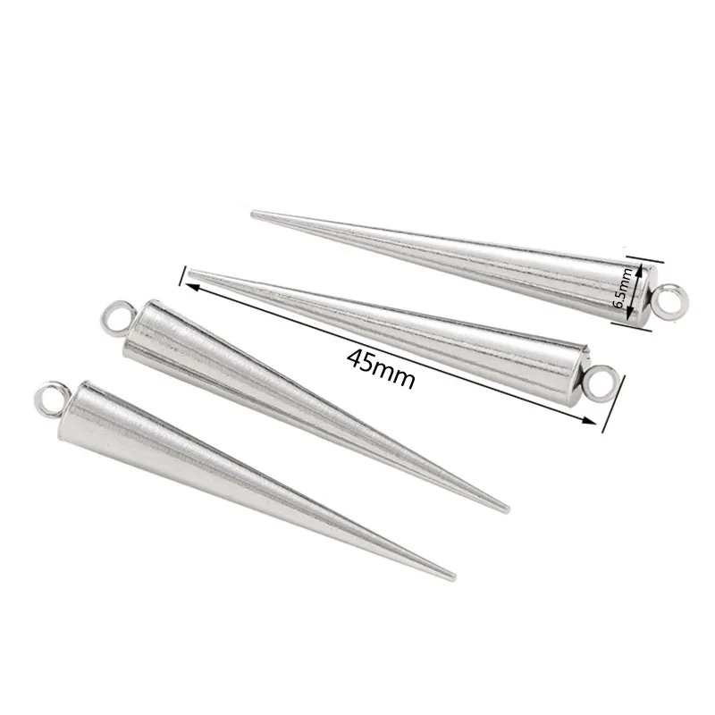 6 Stück Edelstahl Große Kegel-Anhänger Bullet Spike Perlen Charms für Damen und Herren Creolen Halsketten Schmuckherstellung – Detail 1