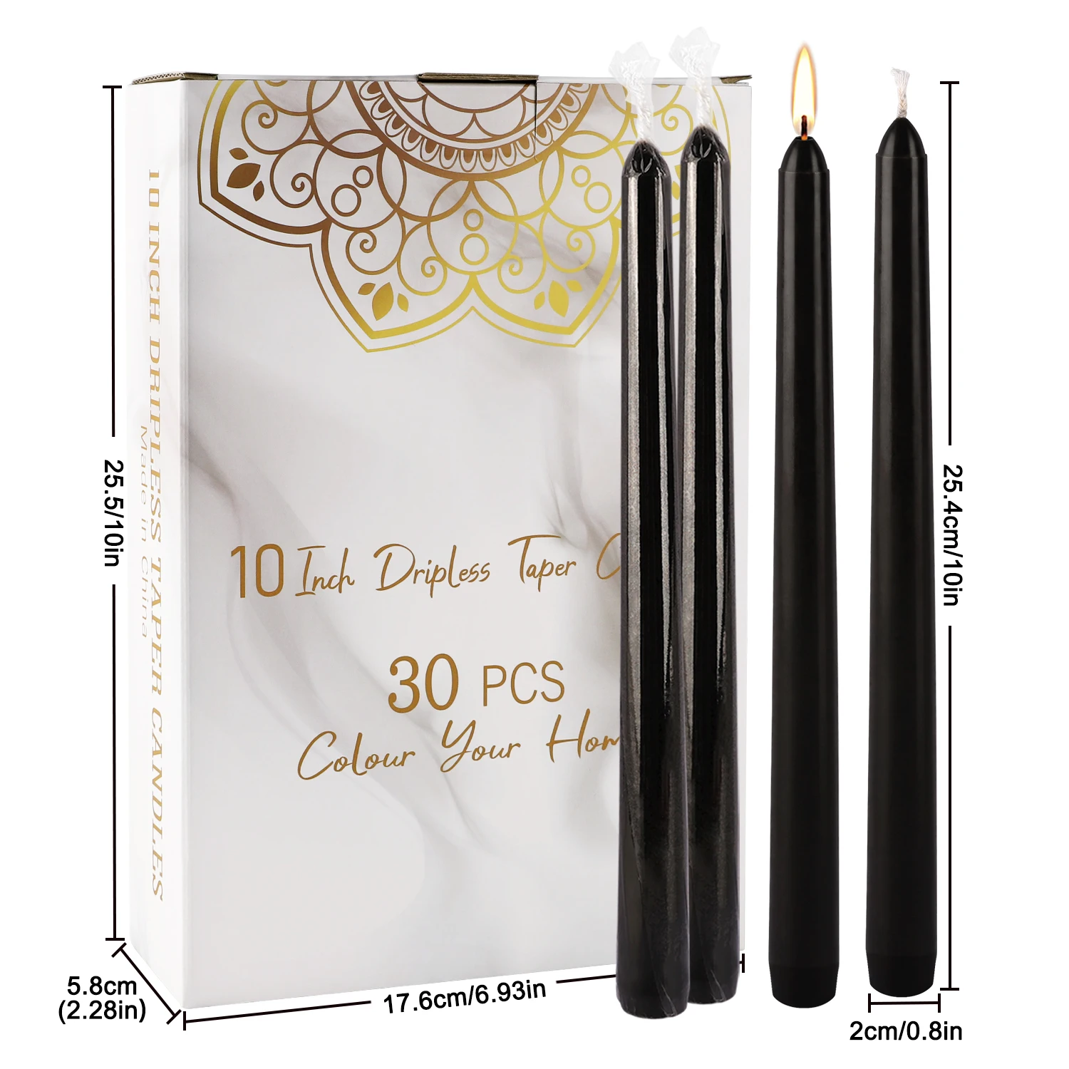 30 Pcs 10inch Black Wax, Drip-Free, Smoke-Free, Fragrance-Free, Home Dinner Candles, Hand-Pulled, High-Quality, Suitable for Church, Family, Wedding, Party, Seasonal Celebrations, Emergency Situations and Home Decorations,非常适合 Christmas, Halloween, Easter, Thanksgiving, Day, Day, and Independent Day.