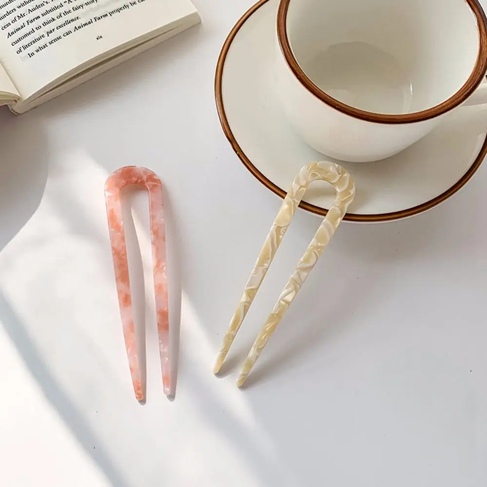 

Girls All-match Bun Maker Acetate U-shaped Hairpin Checkerboard Hair Stick Korean Style Headwear Female Hair Accessories