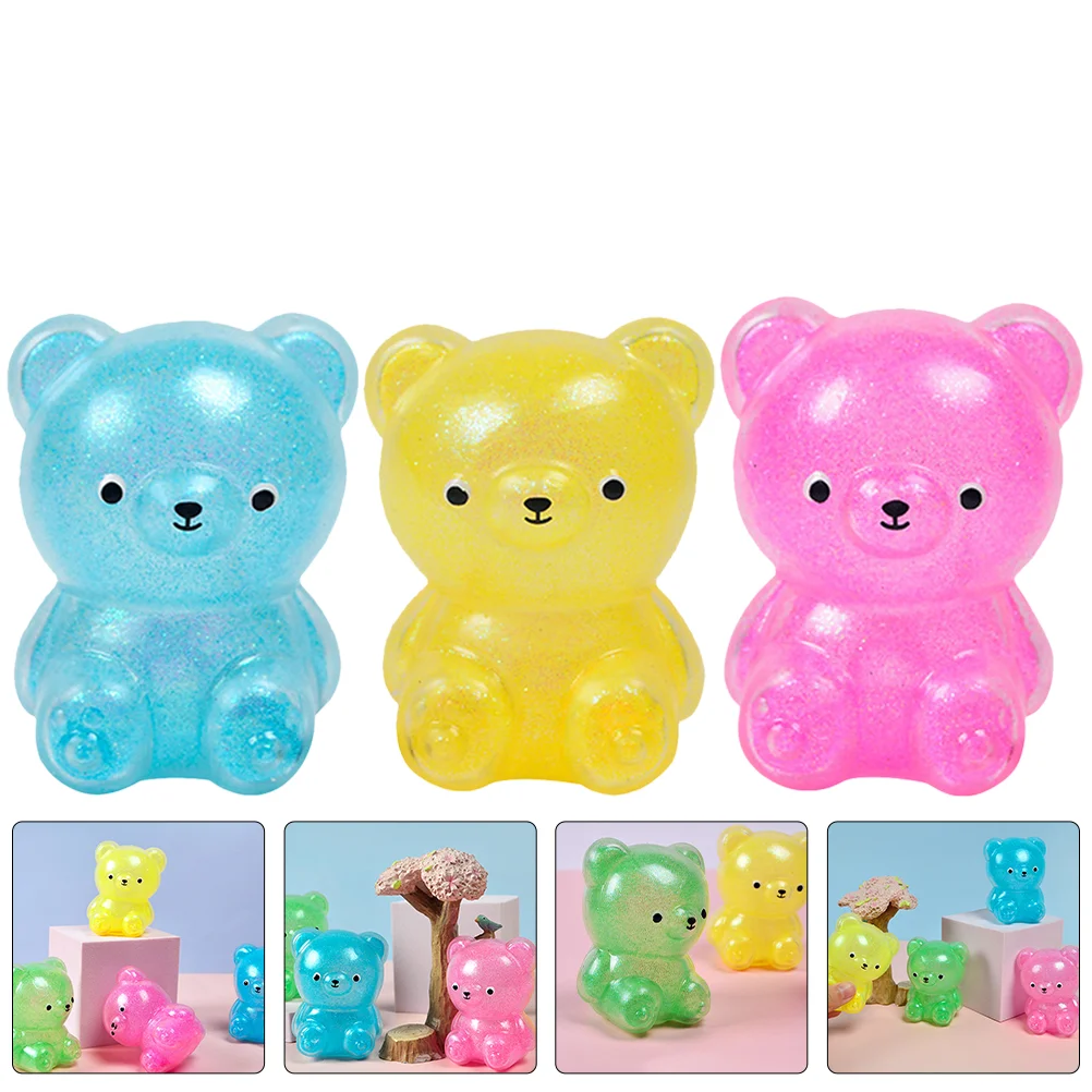 3 Pcs Cute Bear Figure Squeeze Animal Toys Decompression Childrens Small Stretchy Stress Tricky Game Relief